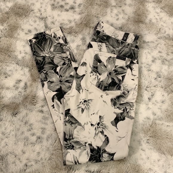 NEW 7 for All Mankind Paradise Palm Print Step Hem Ankle Skinny Jeans - Picture 2 of 9